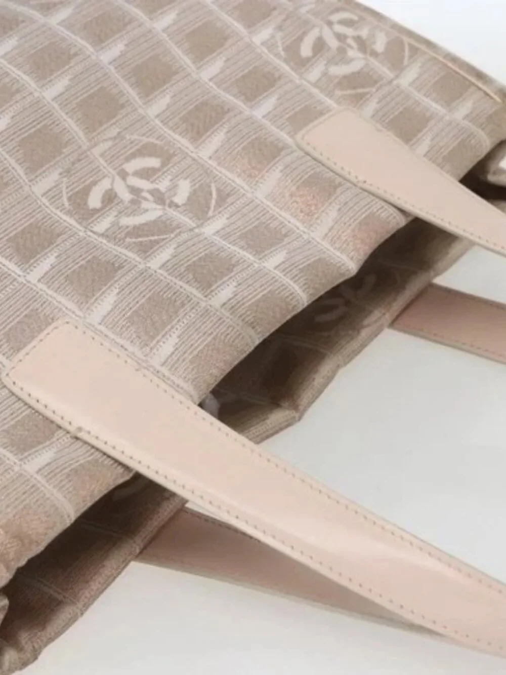 CHANEL New Travel Line Tote Bag Nylon Beige Silver CC Auth th6582